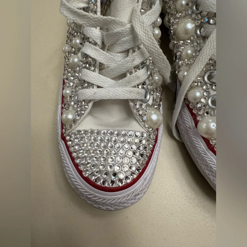 Hand Beaded and Crystal Converse All Star Low Top Sneakers - Picture 9 of 10